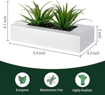 MyGift Fake Grass Plant in Rectangular Black Wood Planter (Black, 9.3 Inch)