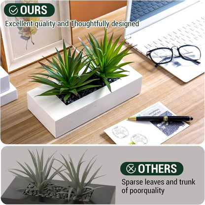 MyGift Fake Grass Plant in Rectangular Black Wood Planter (Black, 9.3 Inch)