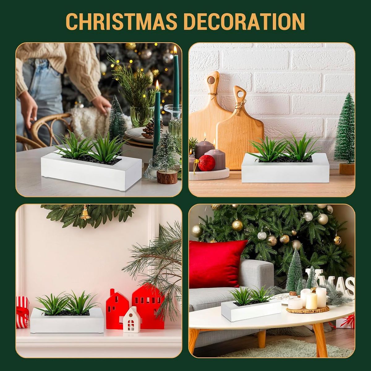 MyGift Fake Grass Plant in Rectangular Black Wood Planter (Black, 9.3 Inch)
