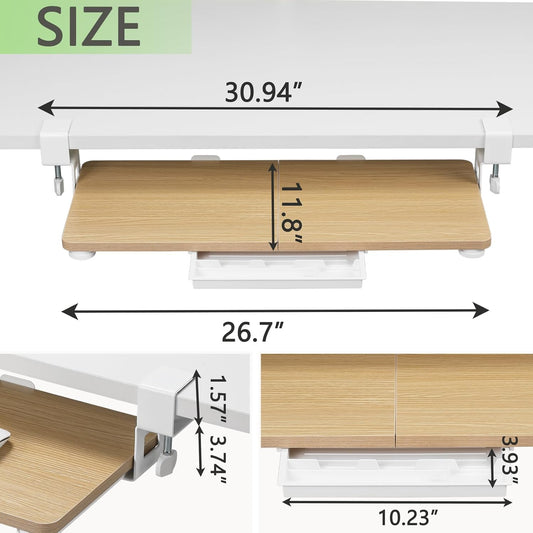Under Desk Keyboard Tray with C-Clamp, 26.77x11.81, Oak