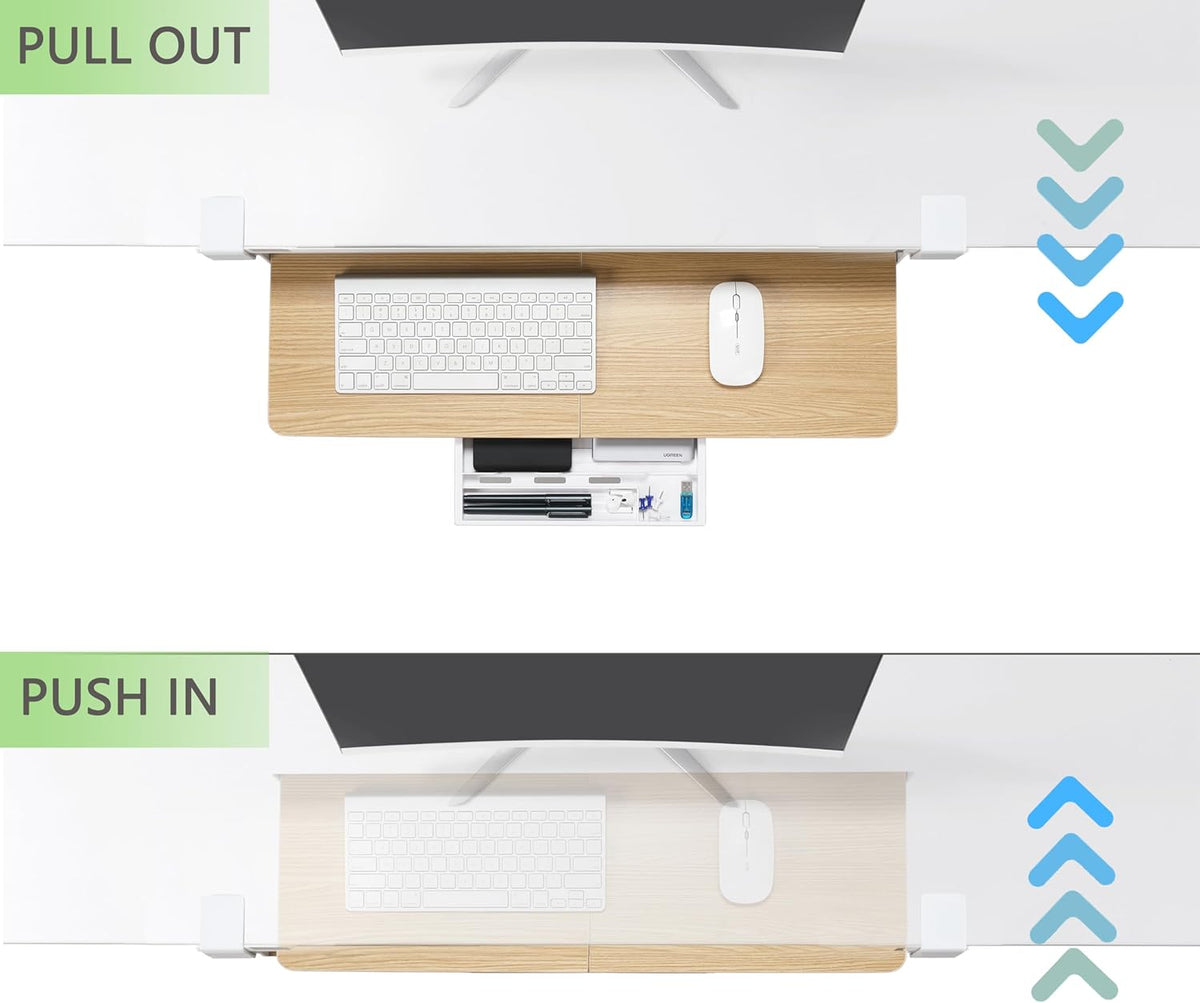 Under Desk Keyboard Tray with C-Clamp, 26.77x11.81, Oak