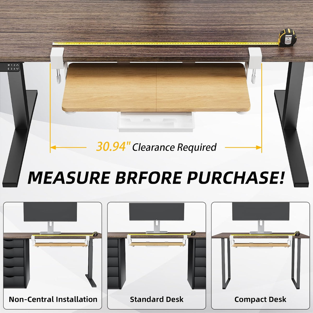 Under Desk Keyboard Tray with C-Clamp, 26.77x11.81, Oak