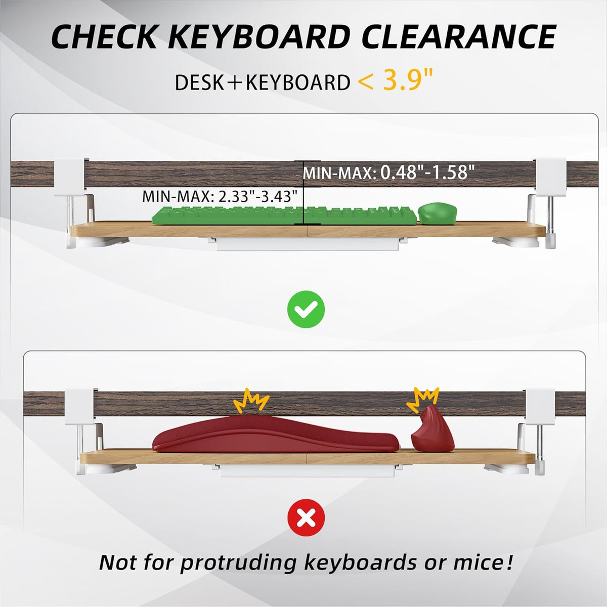 Under Desk Keyboard Tray with C-Clamp, 26.77x11.81, Oak