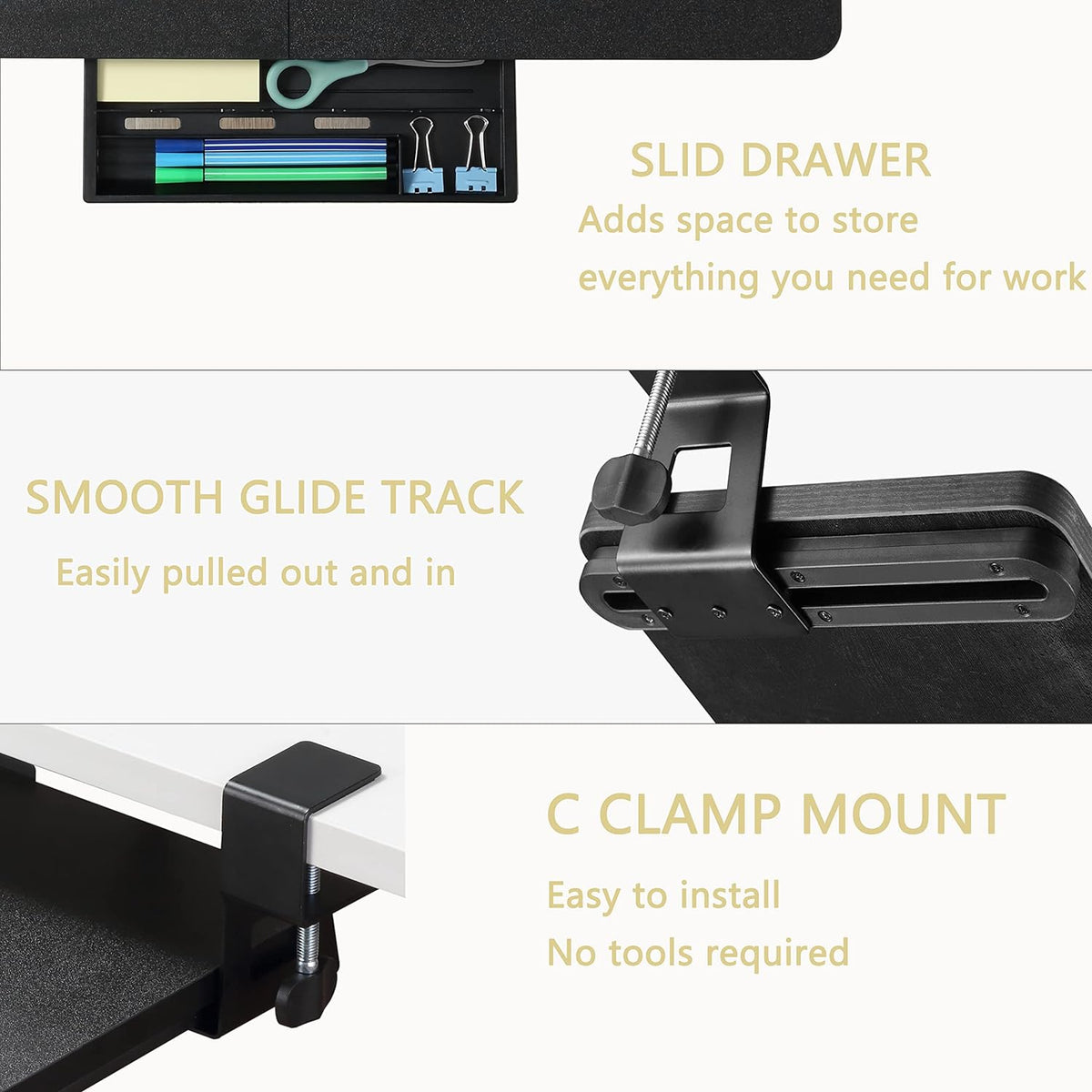 Under Desk Keyboard Tray with C-Clamp, 26.77x11.81, Oak