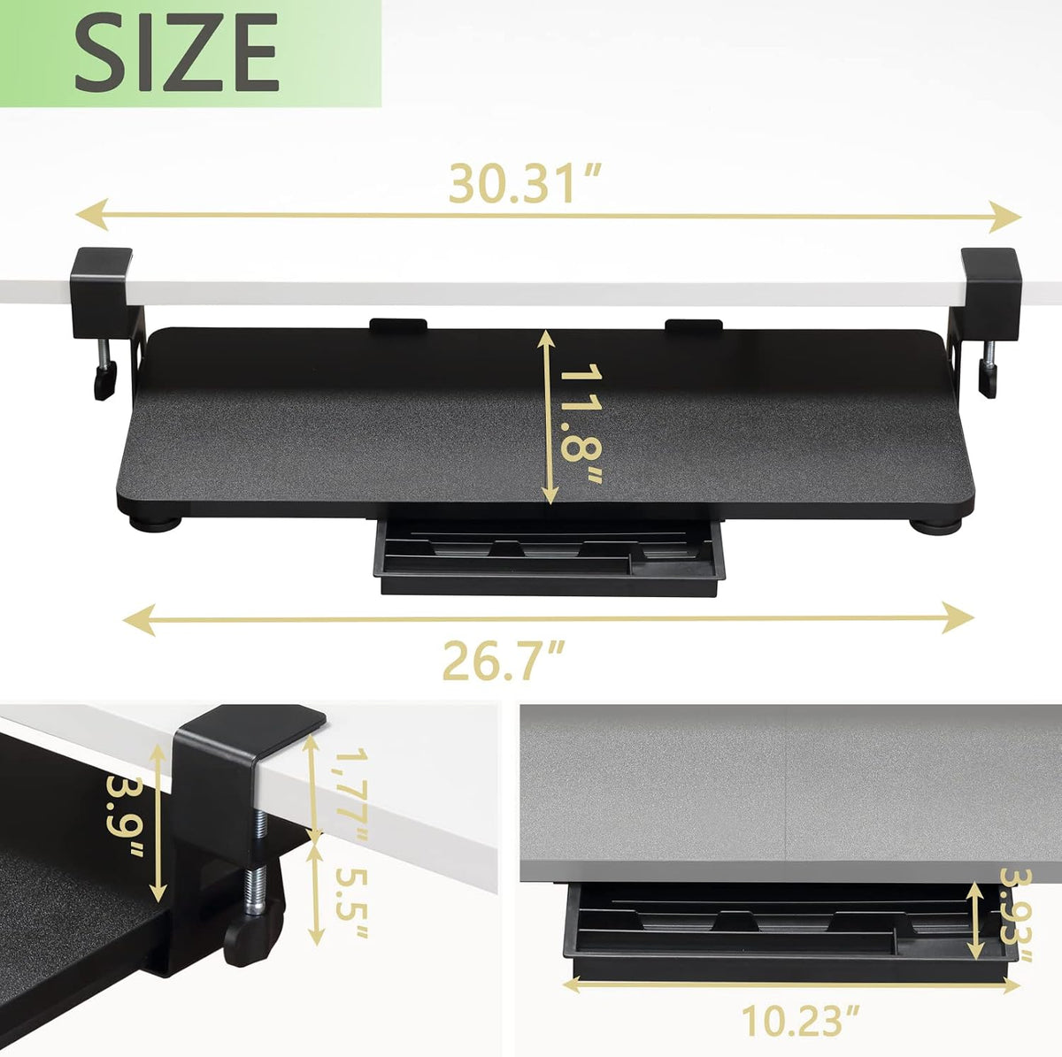 Under Desk Keyboard Tray with C-Clamp, 26.77x11.81, Oak
