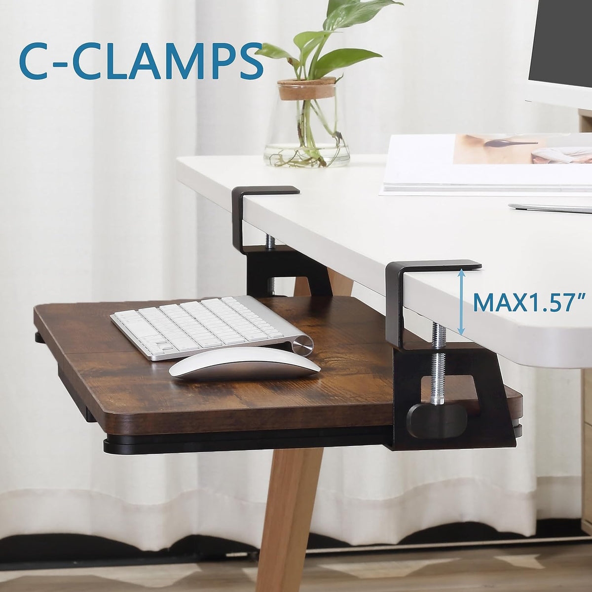 Under Desk Keyboard Tray with C-Clamp, 26.77x11.81, Oak