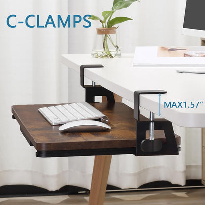 Under Desk Keyboard Tray with C-Clamp, 26.77x11.81, Oak