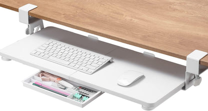 Under Desk Keyboard Tray with C-Clamp, 26.77x11.81, Oak