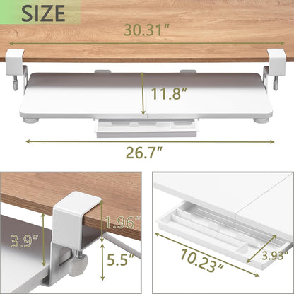 Under Desk Keyboard Tray with C-Clamp, 26.77x11.81, Oak