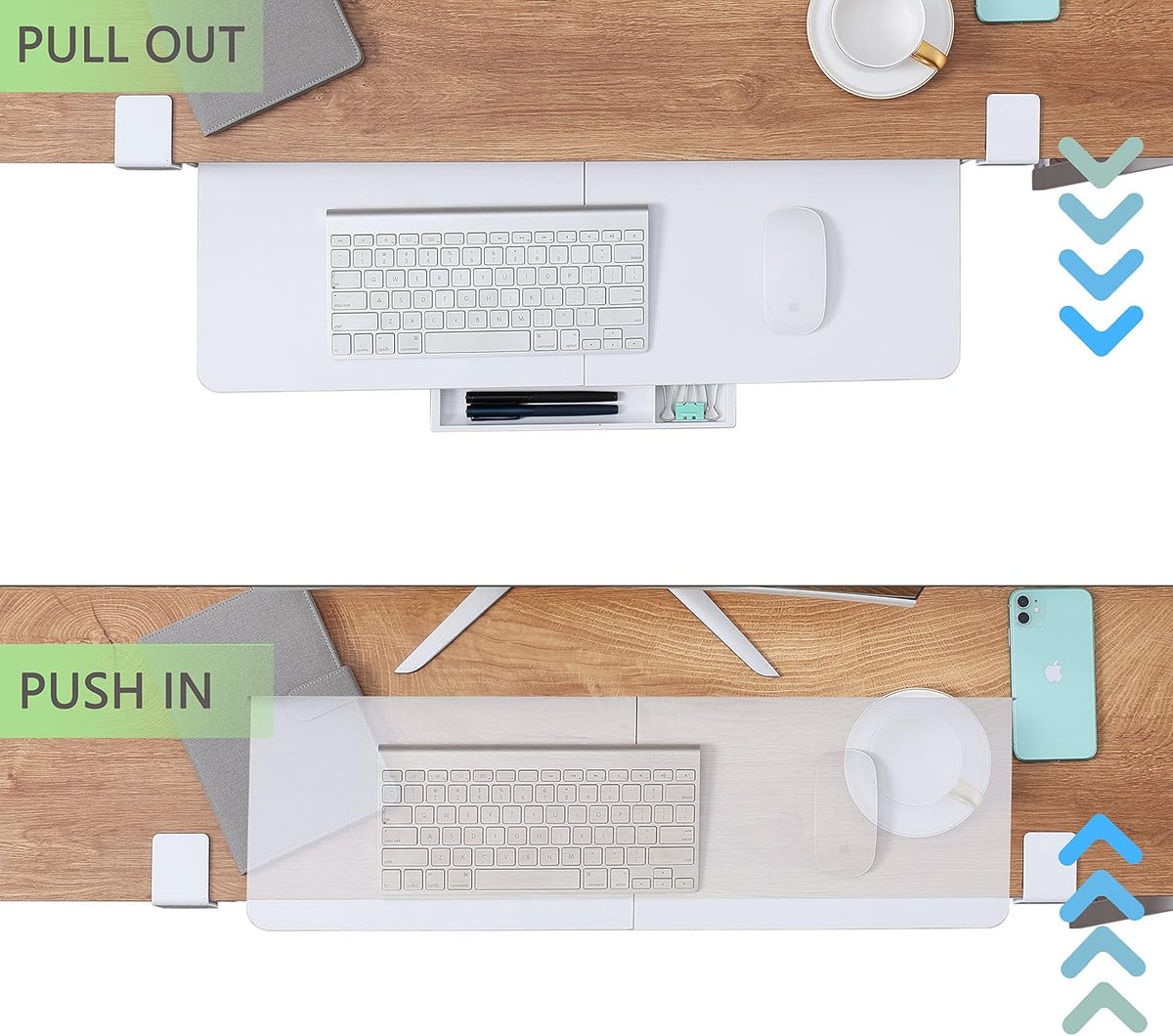 Under Desk Keyboard Tray with C-Clamp, 26.77x11.81, Oak