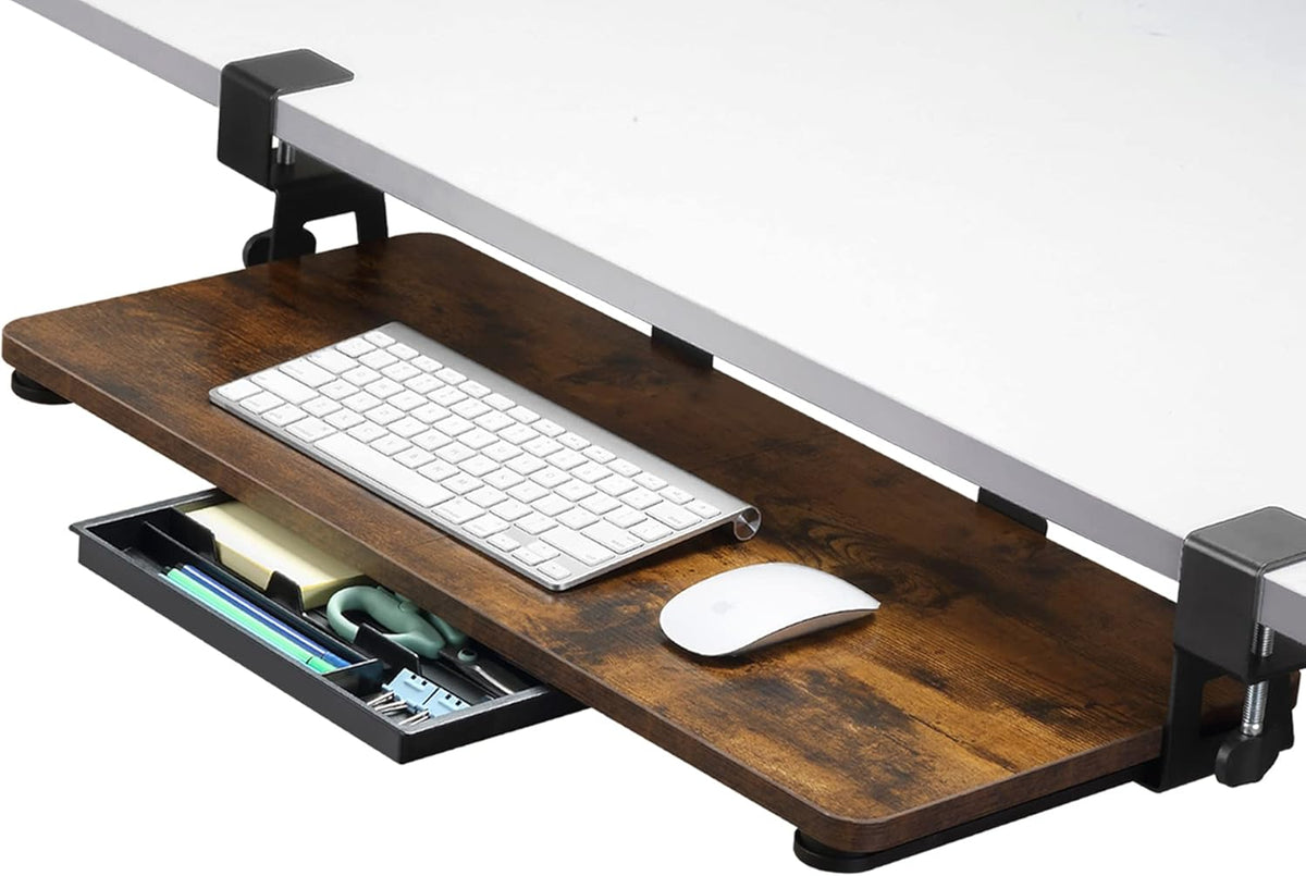 Under Desk Keyboard Tray with C-Clamp, 26.77x11.81, Oak
