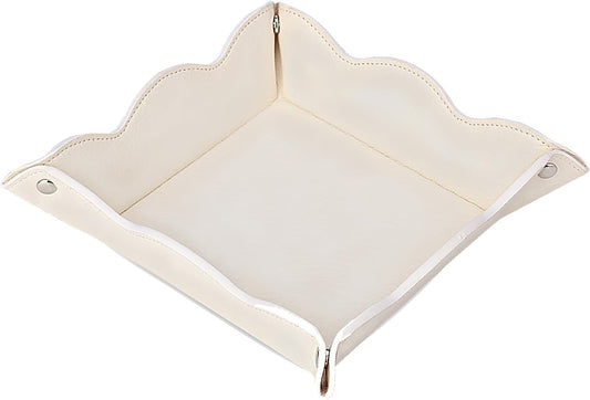 Valet Tray for Men Women - PU Leather Travel Catchall Tray Organizer - Desk Bedside Nightstand Storage Box for Jewelry Key Phone Remote Controller Wallet Watch Glasses Coin Readers -White