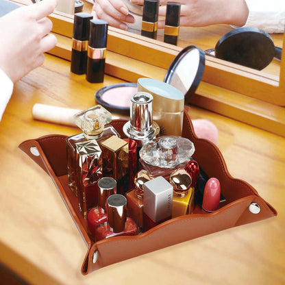Valet Tray for Men Women - PU Leather Travel Catchall Tray Organizer - Desk Bedside Nightstand Storage Box for Jewelry Key Phone Remote Controller Wallet Watch Glasses Coin Readers -White