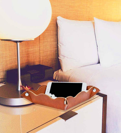 Valet Tray for Men Women - PU Leather Travel Catchall Tray Organizer - Desk Bedside Nightstand Storage Box for Jewelry Key Phone Remote Controller Wallet Watch Glasses Coin Readers -White