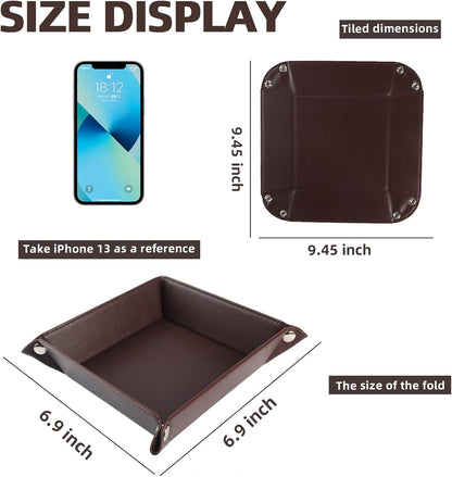 Valet Tray for Men Women - PU Leather Travel Catchall Tray Organizer - Desk Bedside Nightstand Storage Box for Jewelry Key Phone Remote Controller Wallet Watch Glasses Coin Readers -White