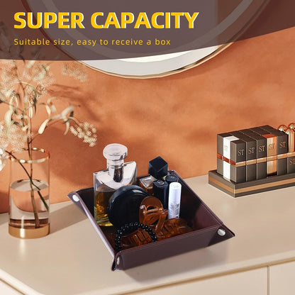 Valet Tray for Men Women - PU Leather Travel Catchall Tray Organizer - Desk Bedside Nightstand Storage Box for Jewelry Key Phone Remote Controller Wallet Watch Glasses Coin Readers -White