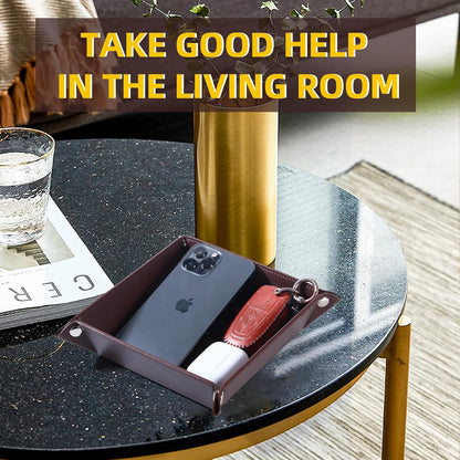 Valet Tray for Men Women - PU Leather Travel Catchall Tray Organizer - Desk Bedside Nightstand Storage Box for Jewelry Key Phone Remote Controller Wallet Watch Glasses Coin Readers -White