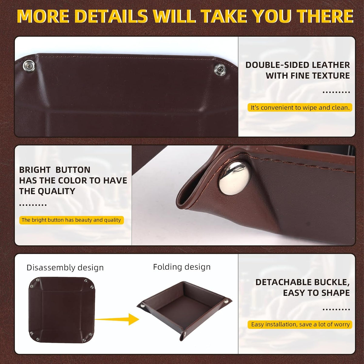 Valet Tray for Men Women - PU Leather Travel Catchall Tray Organizer - Desk Bedside Nightstand Storage Box for Jewelry Key Phone Remote Controller Wallet Watch Glasses Coin Readers -White