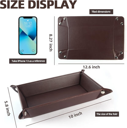 Valet Tray for Men Women - PU Leather Travel Catchall Tray Organizer - Desk Bedside Nightstand Storage Box for Jewelry Key Phone Remote Controller Wallet Watch Glasses Coin Readers -White