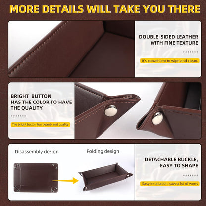 Valet Tray for Men Women - PU Leather Travel Catchall Tray Organizer - Desk Bedside Nightstand Storage Box for Jewelry Key Phone Remote Controller Wallet Watch Glasses Coin Readers -White