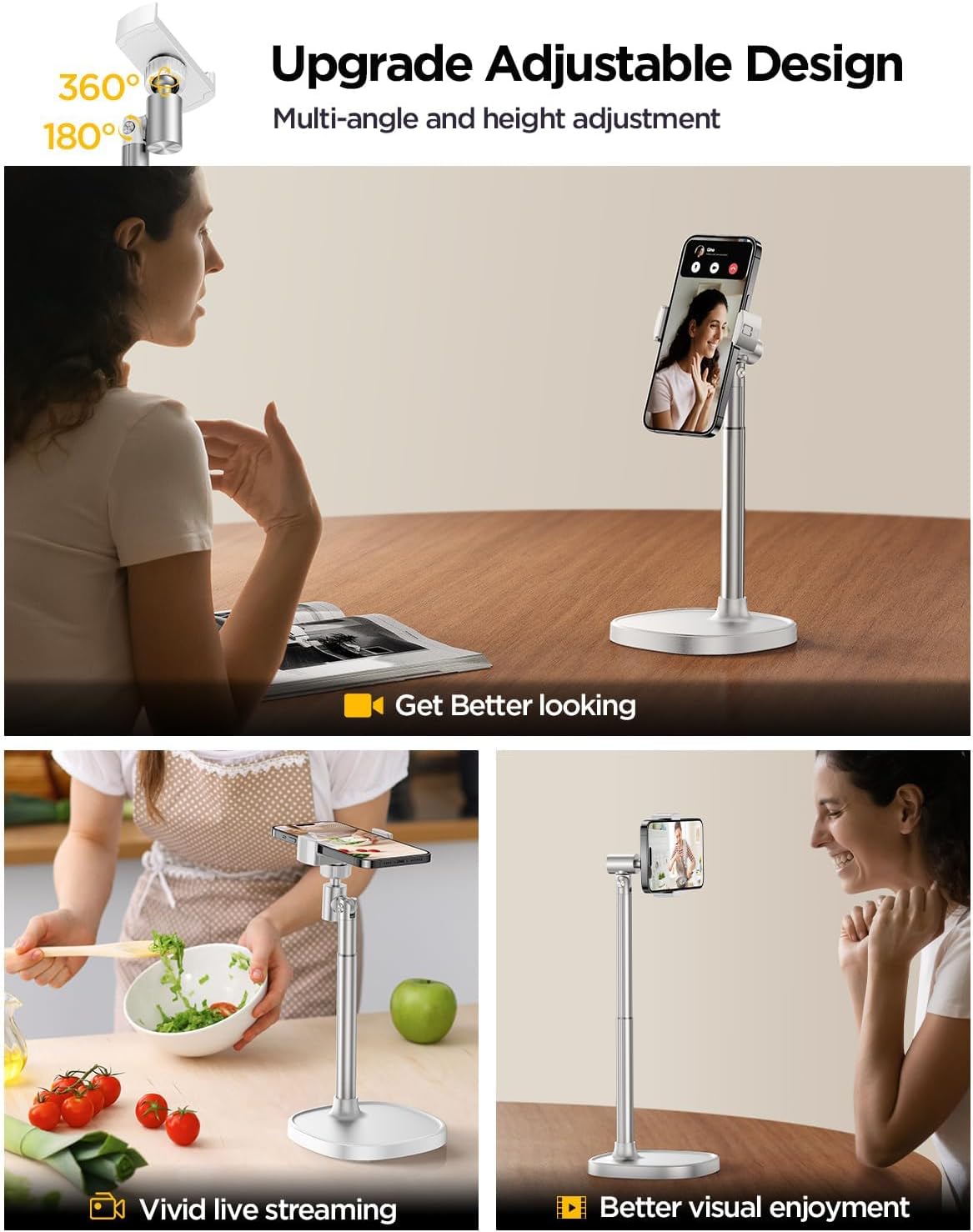 Phone Stand for Desk Angle Height Adjustable Phone Holder iPhone