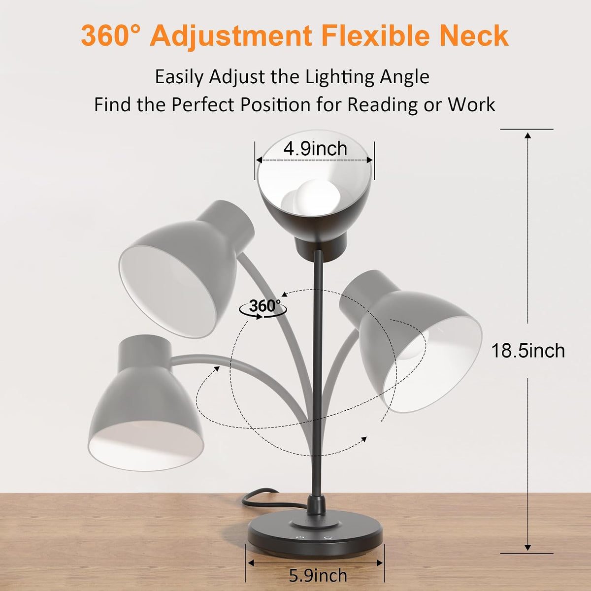 LED Desk Lamp for Home Office with Wireless Charger, Black