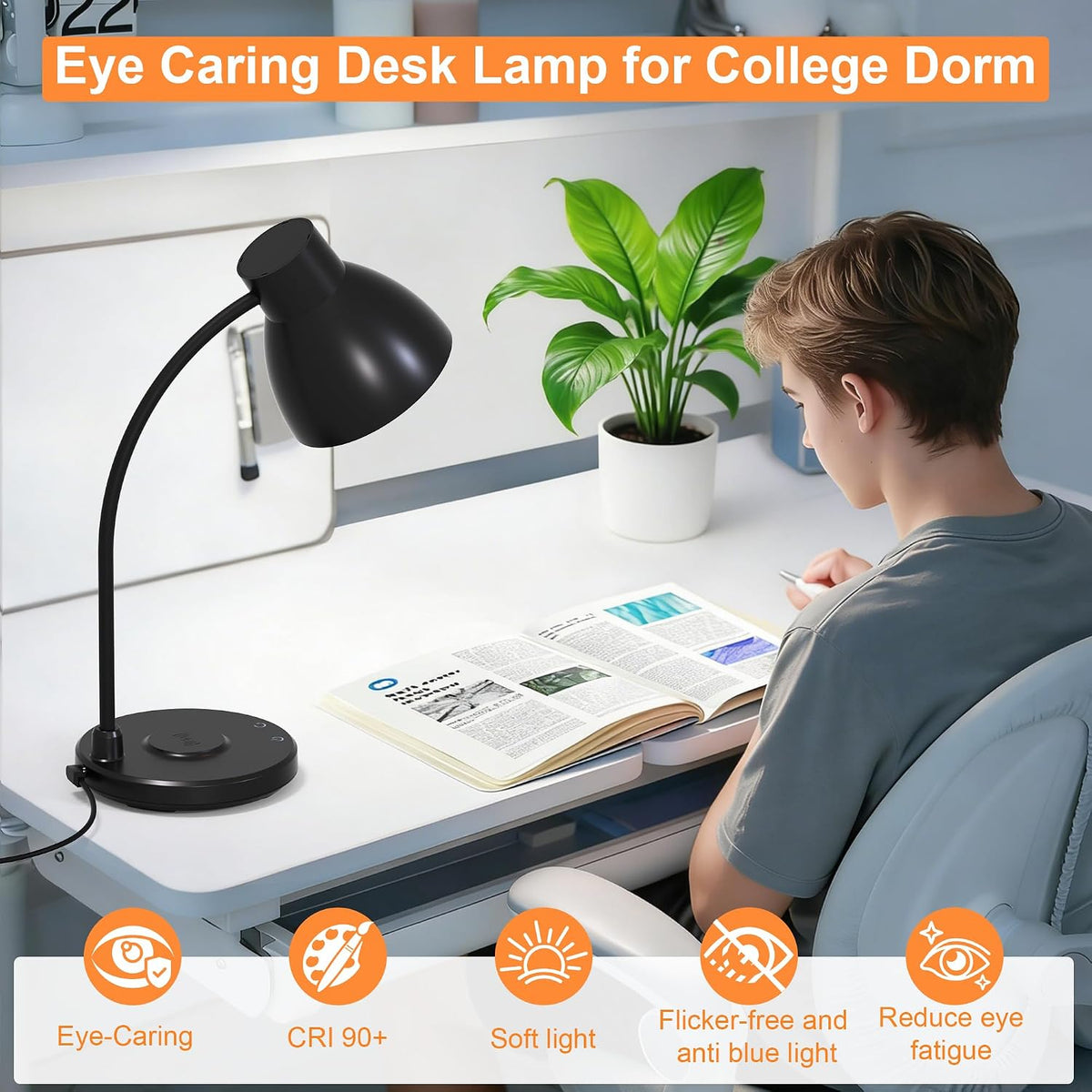 LED Desk Lamp for Home Office with Wireless Charger, Black
