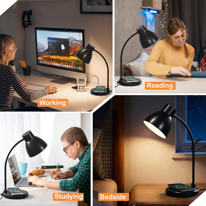 LED Desk Lamp for Home Office with Wireless Charger, Black