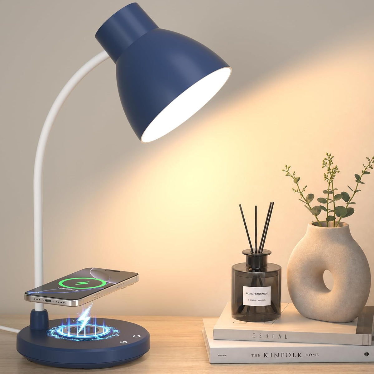 LED Desk Lamp for Home Office with Wireless Charger, Black