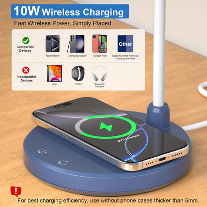 LED Desk Lamp for Home Office with Wireless Charger, Black