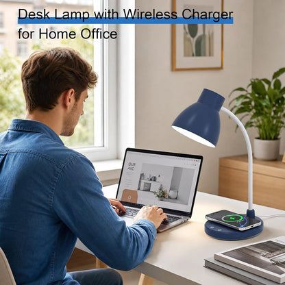 LED Desk Lamp for Home Office with Wireless Charger, Black