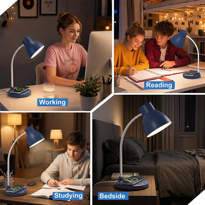 LED Desk Lamp for Home Office with Wireless Charger, Black