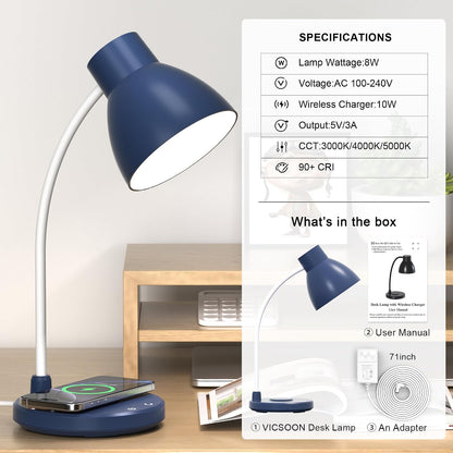 LED Desk Lamp for Home Office with Wireless Charger, Black