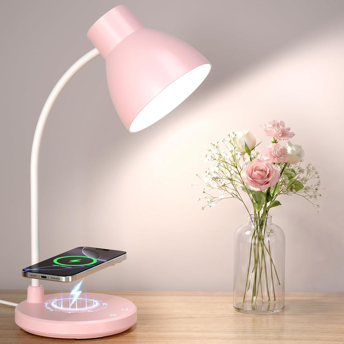 LED Desk Lamp for Home Office with Wireless Charger, Black