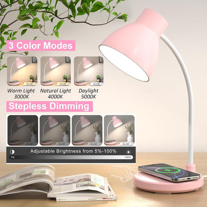 LED Desk Lamp for Home Office with Wireless Charger, Black