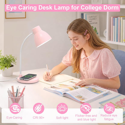 LED Desk Lamp for Home Office with Wireless Charger, Black