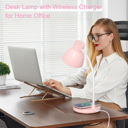LED Desk Lamp for Home Office with Wireless Charger, Black