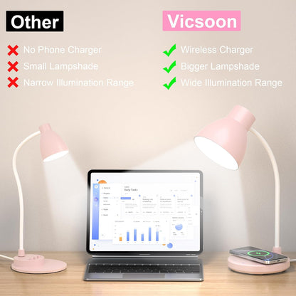 LED Desk Lamp for Home Office with Wireless Charger, Black