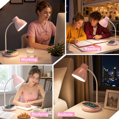 LED Desk Lamp for Home Office with Wireless Charger, Black