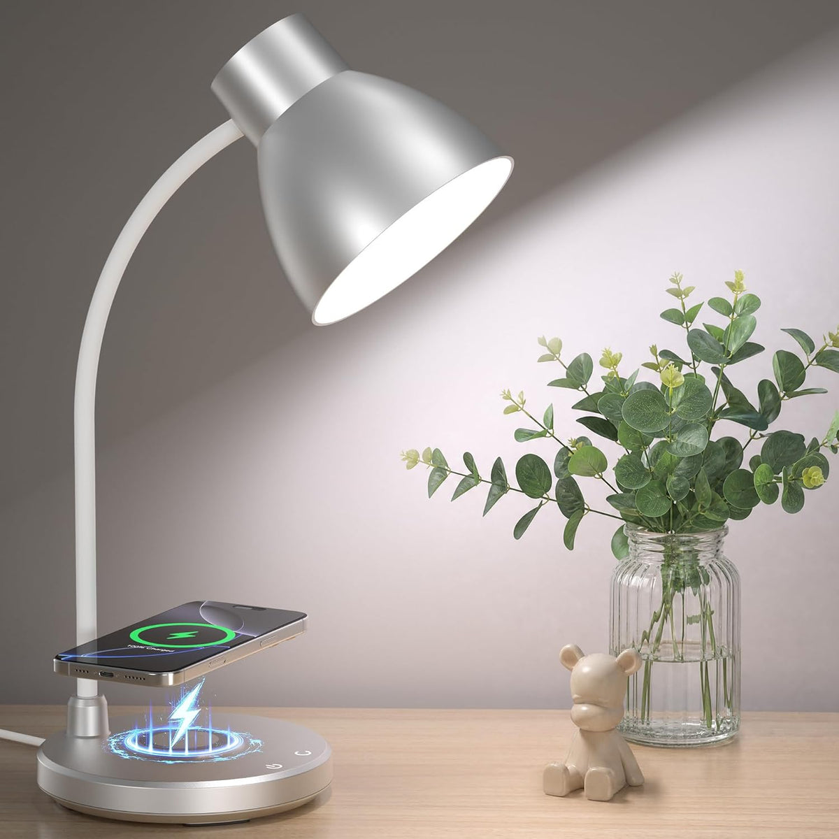 LED Desk Lamp for Home Office with Wireless Charger, Black
