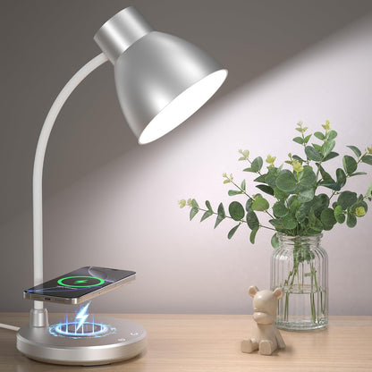 LED Desk Lamp for Home Office with Wireless Charger, Black