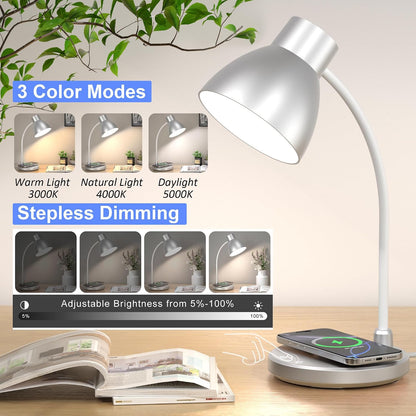 LED Desk Lamp for Home Office with Wireless Charger, Black