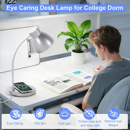 LED Desk Lamp for Home Office with Wireless Charger, Black