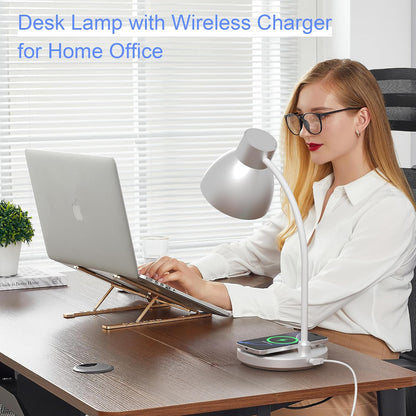 LED Desk Lamp for Home Office with Wireless Charger, Black