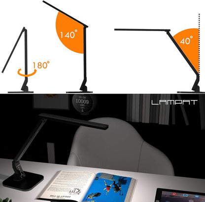Dimmable LED Desk Lamp, 4 Lighting Modes (Reading/Studying/Relaxation/Bedtime), 5-Level Dimmer, Touch-Sensitive Control Panel, 1-Hour Auto Timer, 5V/1A USB Charging Port, Piano Black