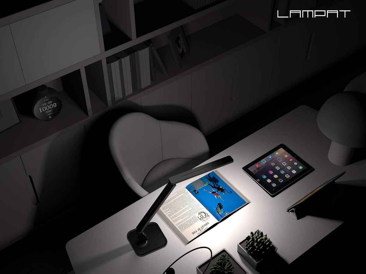 Dimmable LED Desk Lamp, 4 Lighting Modes (Reading/Studying/Relaxation/Bedtime), 5-Level Dimmer, Touch-Sensitive Control Panel, 1-Hour Auto Timer, 5V/1A USB Charging Port, Piano Black