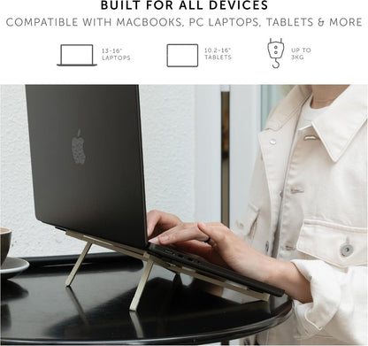 Fold Laptop Stand – Ultra-Slim Foldable & Portable Laptop Stand – Ergonomic & Optimized Viewing Angle – for 13 to 16 Inch MacBooks & Laptops, 10 to 16 Inch iPads & Tablets (Sandstone)