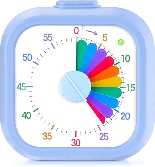 Visual Timer for Kids, 60 Minute Time Digital Pomodoro Timer Countdown with Silent Pause Function for Classroom Kitchen Study Cooking Meetings ADHD Rainbow Pattern(Blue)