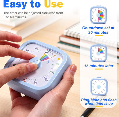 Visual Timer for Kids, 60 Minute Time Digital Pomodoro Timer Countdown with Silent Pause Function for Classroom Kitchen Study Cooking Meetings ADHD Rainbow Pattern(Blue)