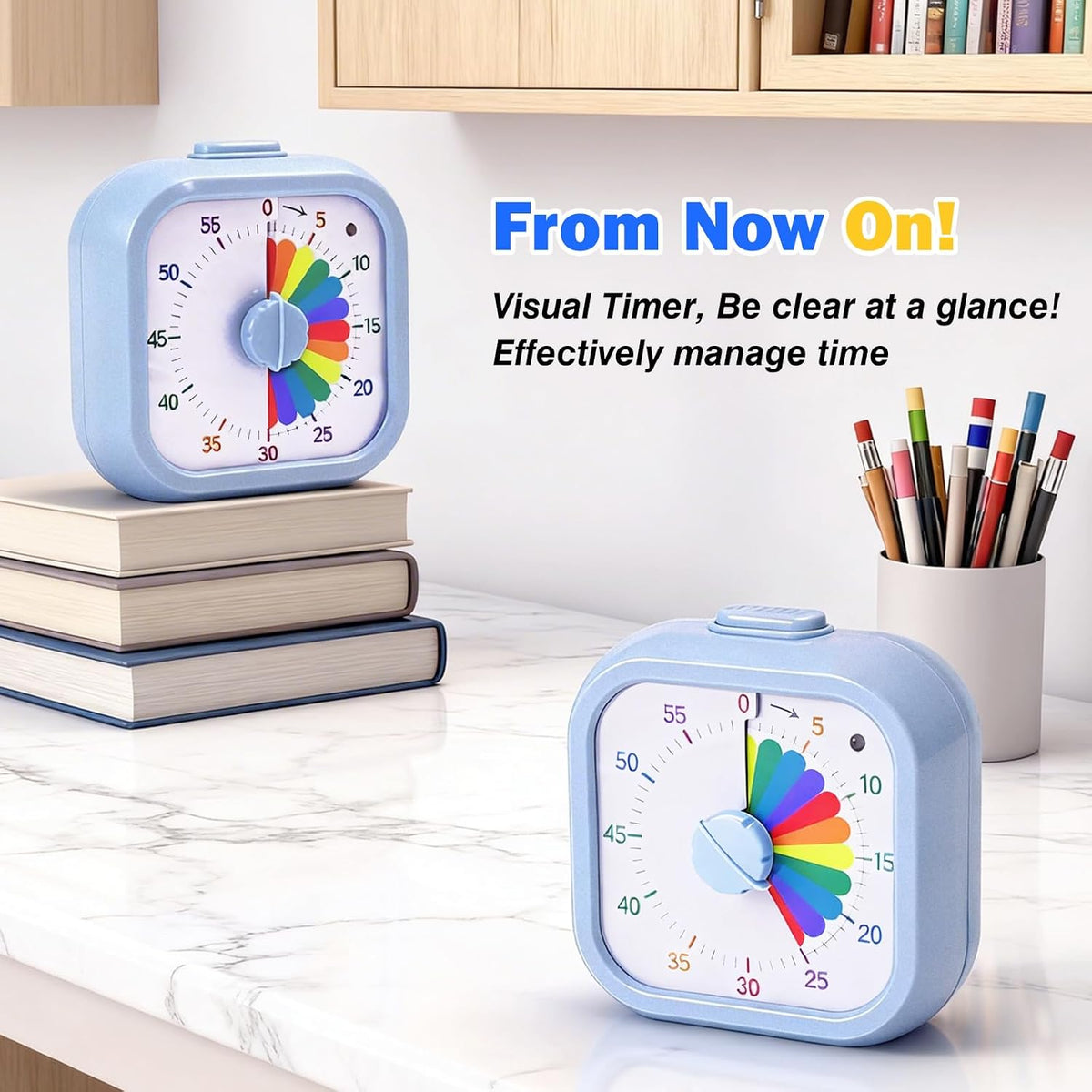 Visual Timer for Kids, 60 Minute Time Digital Pomodoro Timer Countdown with Silent Pause Function for Classroom Kitchen Study Cooking Meetings ADHD Rainbow Pattern(Blue)